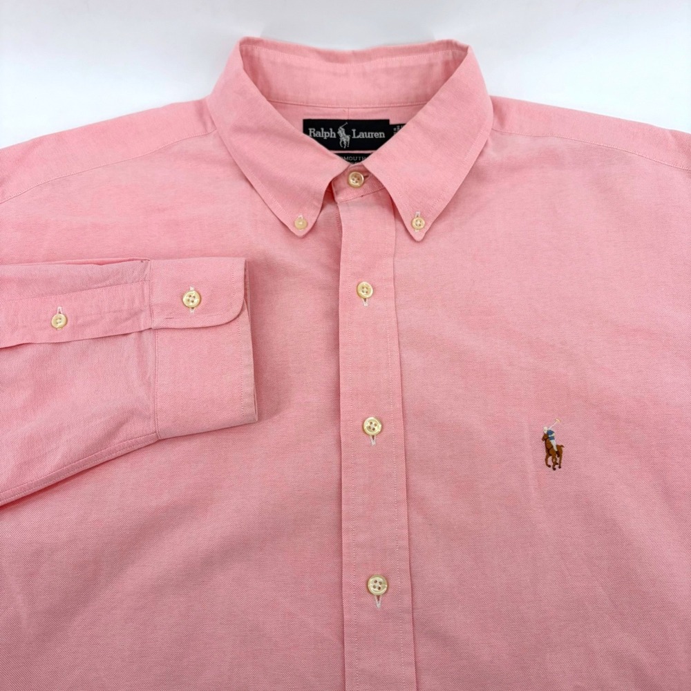 Ralph Lauren Yarmouth Mens 17.5 36 Pink Oxford Cotton Button Down Shirt‎ L XL